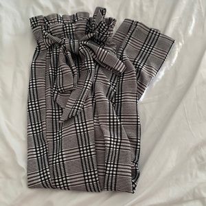black and white plaid tie pants - s